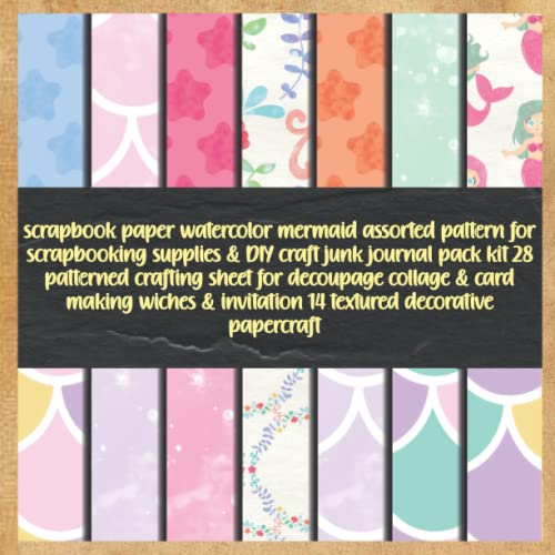 scrapbook paper watercolor mermaid assorted pattern for scrapbooking supplies & DIY craft junk journal pack kit 28 patterned crafting sheet for ... invitation 14 textured decorative papercraft image 2
