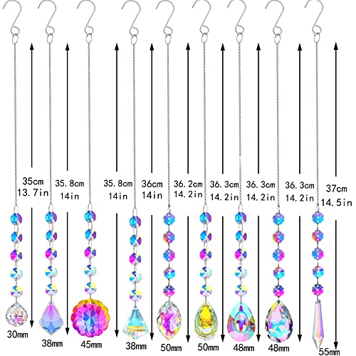 H&D HYALINE & DORA 9 Stück Kristall Regenbogen Sonnenfänger, hängende Glasprismen, Regenbogen Maker, Sonnenfänger für Fenster, bunter Anhänger für Heimdekoration
