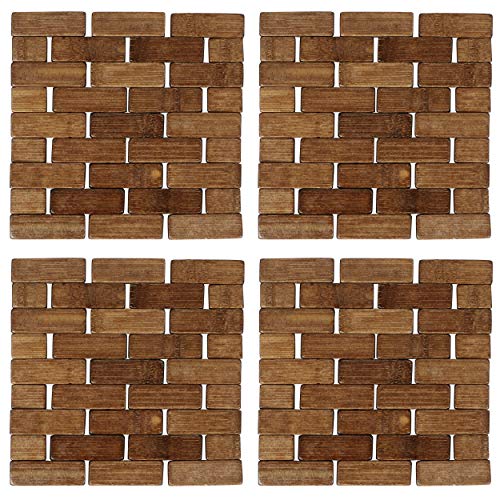 HOKIPO Square Bamboo Coaster, Pan Pot Holder, 18 x 18 cm, 4 Piece Set