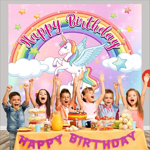 Image of Unicorn Birthday Backdrop 5x4 Ft | Backdrops for Decoration | Birthday Decoration Backdrop | Banner for Kids Theme Party