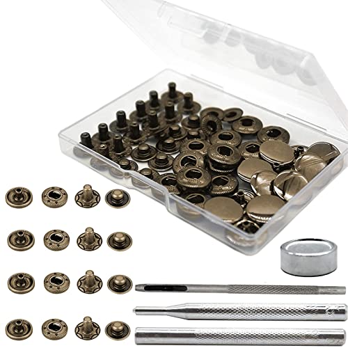 Keismodye - Keismodye 12 Sets Snap Fasteners Kit, Heavy Duty 15mm Metal Snaps Buttons, Leather Snaps and Sewing Crafts, Press Studs with 4 Install Tools for Shoes, Clothing, Jeans, Denim Jackets, Bags (Bronze)