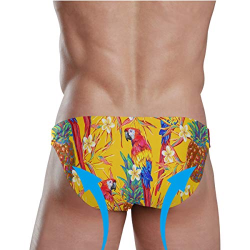 Sports Men Swim Brief Bikini Jungle Parrot Tropical Pineapple Beach Bikini for Men Swim Underwear XL4