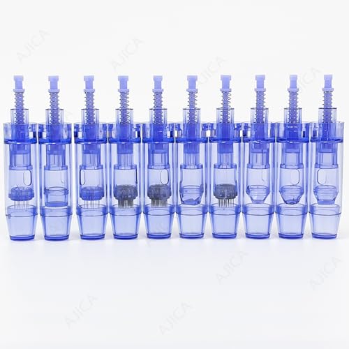 Image of Derma Pen Needles Cartridge 12 Pin | 36 Pin | Nano Needle Cartridge Tip For A1 & A6 Derma Pen Electric Auto Micro Stamp Derma Anti-Aging Pack of 3 (Blue, Nano Round)