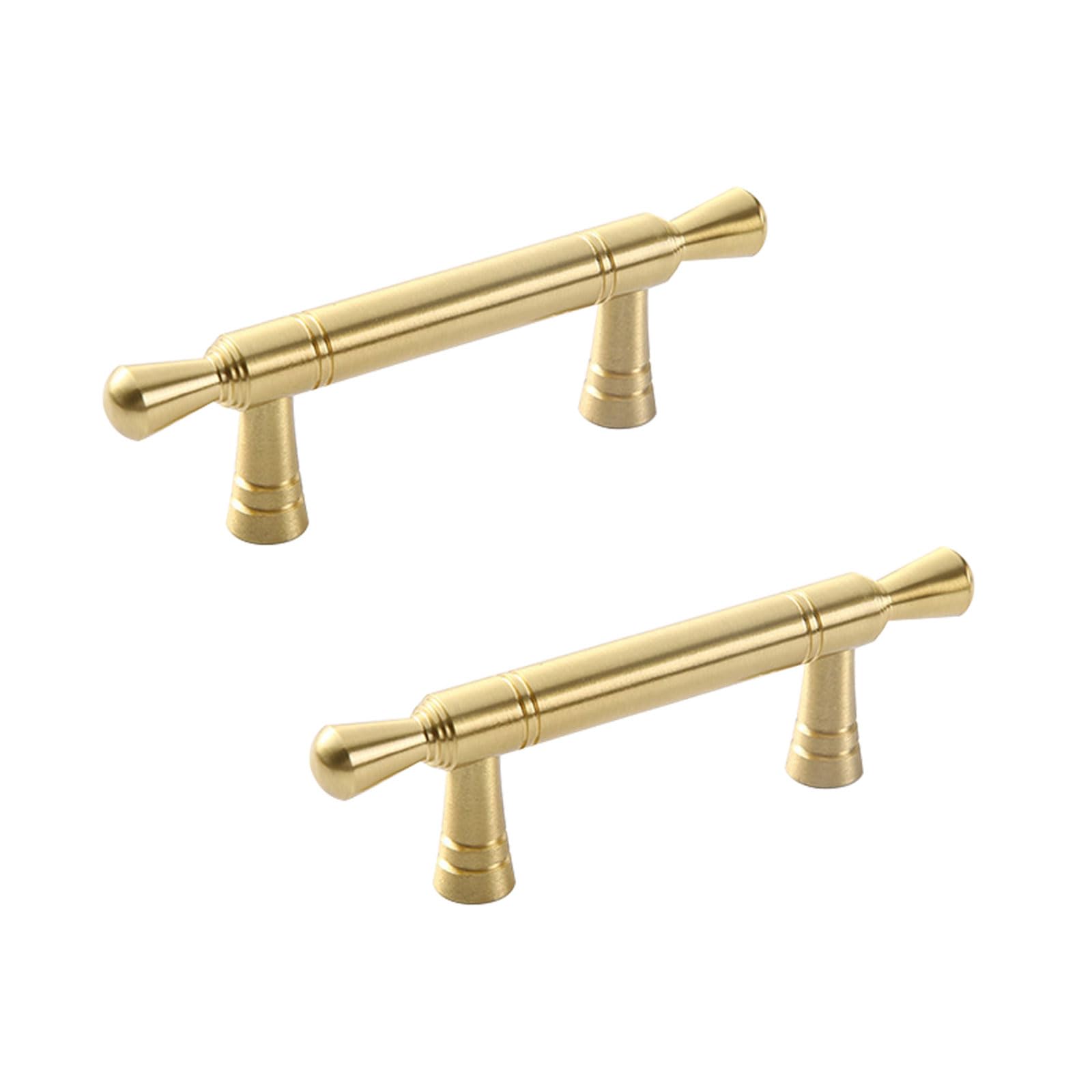 Szlxjmfl Gold Kitchen Handles 64Mm Hole Spacing, 2 Pack Furniture Handles Solid Brass | Brushed, Drawer Pulls Hole Center: 64-320Mm Cupboard Handles Kitchen Door Handles Cabinet Handles 64Mm/2.5In