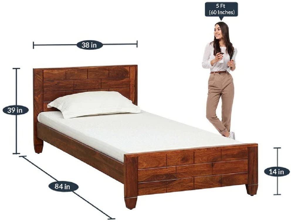Image of AADITYA WOODS Solid Sheesham Wood Single Bed Cot Without Storage | Single Size Bed for Bedroom | Multipurpose Use Bed- Honey Teak 10