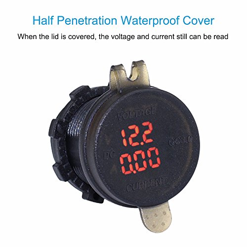 Cllena Waterproof Qc 3.0 Usb Charger Socket Power Outlet With Digital Voltmeter + Ammeter Monitoring For Car Boat Marine Rv Motorcycle Mobiles(Red) #TOP3