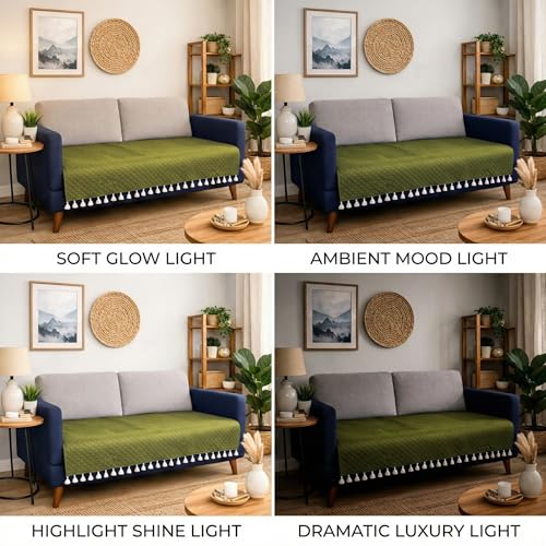 Image of VAS COLLECTIONS 3 Seater Quilted Velvet Sofa Cover with Tassels | Soft Washable Sofa Protector for Living Room | Elegant Furniture Cover for Home Decor (Green)