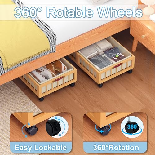 efluky 2-Pack Bamboo Under Bed Storage Containers with Wheels の商品画像 2