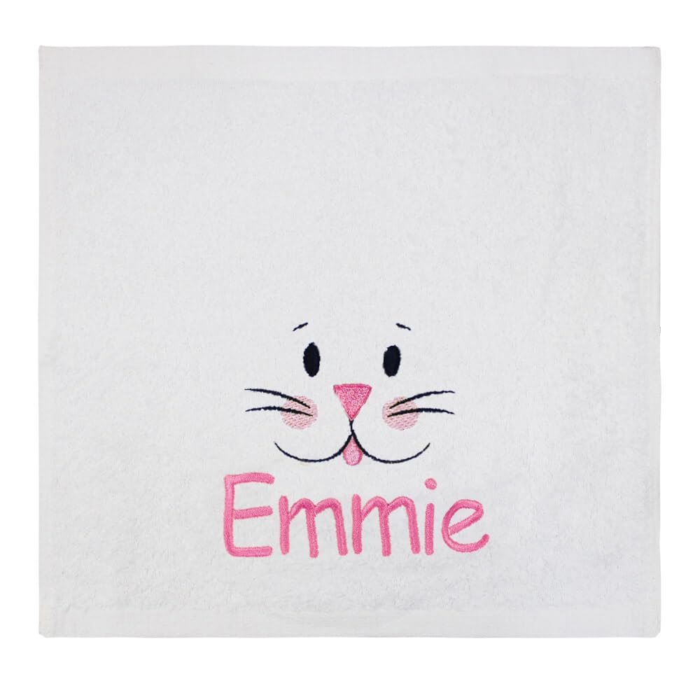 Teddyt's Pink Embroidery Children's Personalised Bunny Rabbit Bath Time Face Wash Flannel Towel (Pink Embroidery)