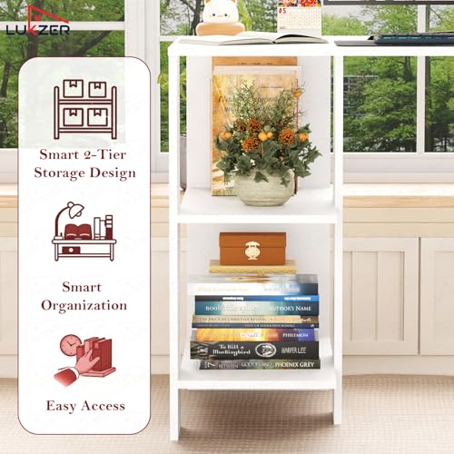 Image of Lukzer Engineered Wood Computer Desk with One Tier Shelves Laptop Study Table for Office Home Workstation Writing Modern Desk (ST-007 / White / 100 x 50 x 77 cm)