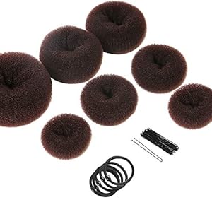 Teenitor Donut Hair Bun Maker Set – 7 Rings (1 Extra-Large, 2 Large, 2 Medium, 2 Small), 5 Elastic Bands, 20 Hair Pins, Dark Brown
