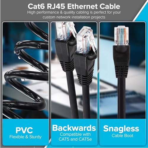 Maplin Ethernet Cable 50M Black CAT6 Gigabit LAN UTP Network Cable RJ45 High-Speed 10Gbps Compatible with Laptop/PC, CCTV, PS4/5, Xbox, Switch, Modem, Router, Smart TV, Printer, Sky Box, WiFi Extender - Image 3