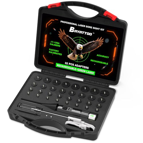 Upgraded Rechargeable Bore Sight Laser with 32 Adapter Kit, Professional Green Laser Bore Sight Fits .17 to 12GA Calibers