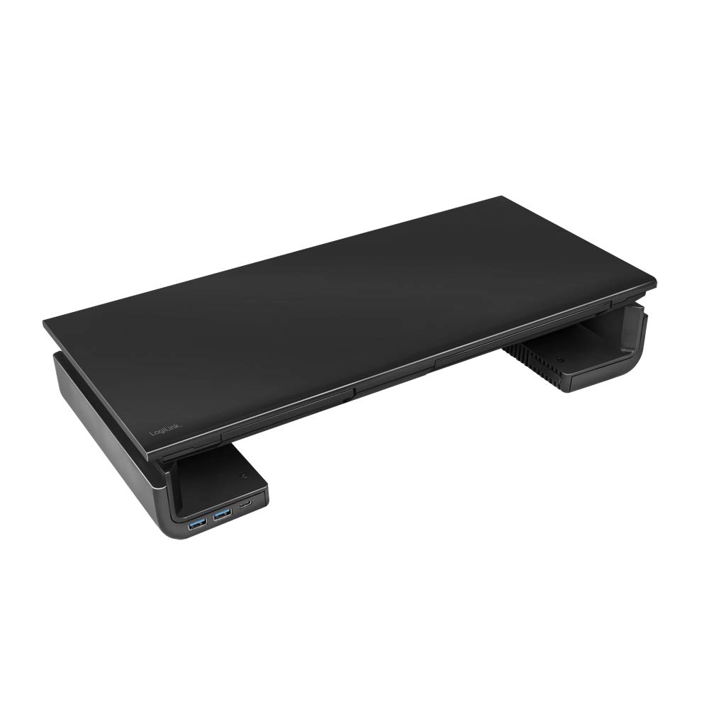 Logilink BP0141 - Rialzo monitor ergonomico lungo 420-520 mm, per una posizione di visione confortevole, con 2 USB 3.0 + 1 USB-C, colore: Nero