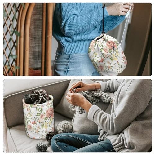 Image of Sellikakes Bright Flower Yarn Bag Knitting Storage Bag, Small Crochet Bag Knitting Organizer Yarn Storage Knitting Bags, Store Skein Ball, Needles Accessories