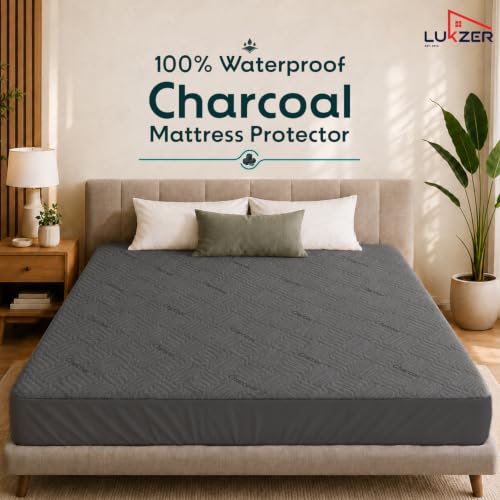 Image of Lukzer 100% Waterproof Charcoal Mattress Protector King Size 72 inch x 72 inch inch | 360 Elastic fit, Breathable, Hypoallergenic, Noiseless, Ultra-Soft Fitted Bed Protector /Deep Pocket Bed Mattress Cover