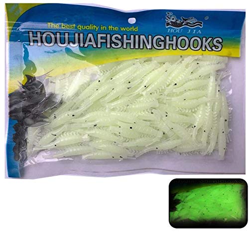 100Pcs 4.8cm Soft Fishing Lure Baits, Luminous Shrimp Fishing Lure, Shad Baits Worm Glow, Simulated...