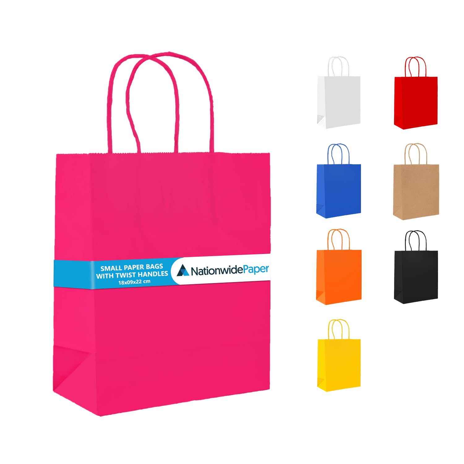 Nationwide Paper 25 Small Pink Paper Bags, Party Bags with Twist Handles, Gift bag DIY and Sweet bags (18x9x22cm)