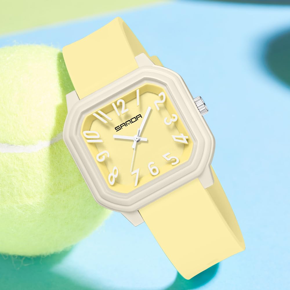 Gosasa Reloj de Cuarzo para Mujer, números arábigos Grandes, fácil de Leer, Esfera Cuadrada, analógico, Correa de Silicona Colorida, Reloj de Pulsera Casual para Mujer