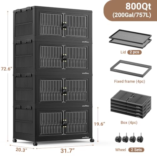 Image of BROVIEW 800Qt Stackable Storage Bins with Lid for Home Dorm, 4Pack Black