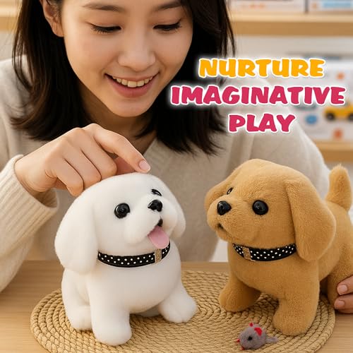 Image of (2 Pcs White + Brown Battery Operated Walking Talking Dog Toy with Sound, Jumping, Nose Twitch, Barking & Voice Repeat | Realistic Toy for Girls & Boys & Kids & Toddlers