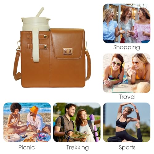 Image of Outdoor Portable Crossbody Water Cup Storage Bag, Shoulder Bag with Sports Water Bottle Holder for Stanley Cup Purse