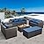Valita 7 Pieces Patio Furniture Set,9-Seats Outdoor Wicker Sectional Sofa Brown Rattan Modular Patio Conversation Chair Set with Storage Table,Washable Cushions(Navy Blue)