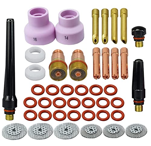Image of RIVERWELD TIG Stubby Gas Lens Collet Bodies 10N 4GL 4C Short Wedge Collets | Champagne Ceramic Nozzle R Type 53NACN Screen 53NAbSP3 for SR WP 17 18 26 TIG Welding Torch 43pcs