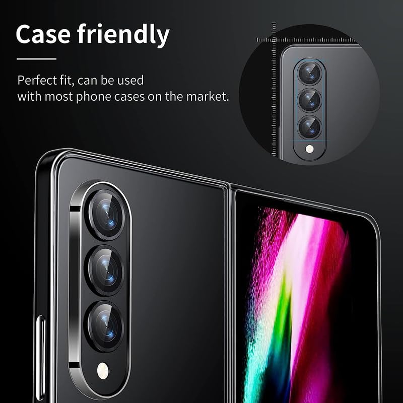 Image of Compatible For Samsung Galaxy Z Fold 5 5G Camera Lens Protector Metal+Tempered Glass Camera Cover, Explosion-Proof [3Pack, Black]