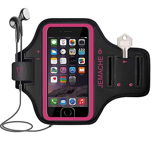 iPhone 6 7 8 SE 2020/2022 Armband, JEMACHE Fingerprint Touch Supported Gym Running Workout Arm Band for iPhone 6/6S/7/8/SE 2nd & 3rd gen with Key Holder (Rosy)
