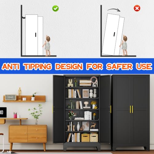 Image of GAIOUS 75.2 inch Tall Metal Storage Cabinet, Kitchen Pantry Cabinet Black