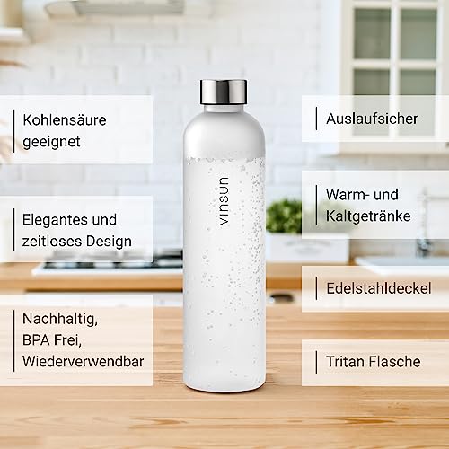 VINSUN Trinkflasche 1L weiß - wiederverwendbar, Kohlensäure geeignet, BPA frei, Tritan - Leichte Wasser Flasche für Sport, Outdoor, Schule, Uni, Fahrrad, Büro, Gym