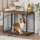 GOWE 47'' Dog Crate Dog Cage Furniture with 3 Doors,for Large & Medium Dogs.Rustic Brown