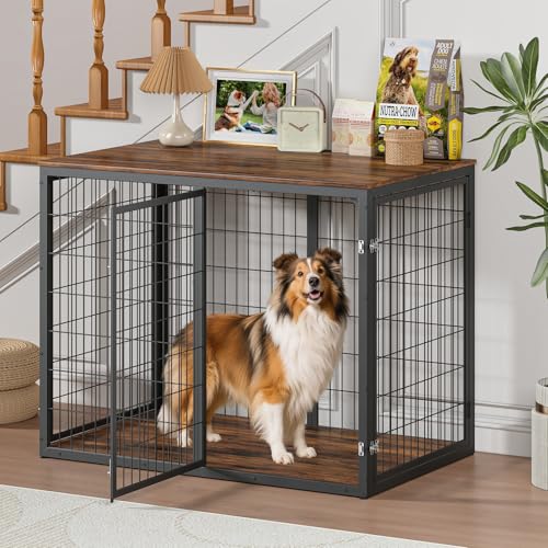 GOWE 47'' Dog Crate Dog Cage Furniture with 3 Doors,for Large & Medium Dogs.Rustic Brown