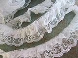 2' Double Ruffle Lace Wt/Wt Trim Crafts Sewing Fabric Polyester 5 Yds