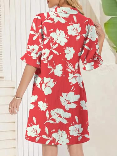 Image of FENSACE Womens Casual Shirt Dress Ruffle Sleeve Button Down Shift Summer Dresses with Pockets