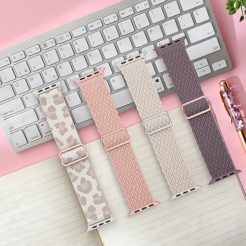 Image of Delidigi Stretchy Bands Compatible for Apple Watch Band Women 40mm 38mm 41mm 42mm 44mm 45mm 46mm 49mm, Nylon Braided Straps for iWatch Series 11 10 9 8 7 6 SE 5 4 3 Ultra 3 2 1