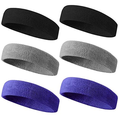 Image of ch-band12 Sweatband Headband /Wristband Perfect for Basketball, Running, Football, Tennis, Terry Cloth Athletic Sweatbands Fits to Men and Women, 3 /6 Piece