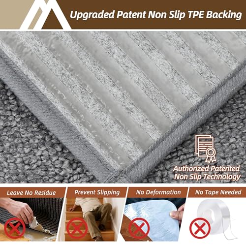 Image of COSY HOMEER Stair Treads for Wooden Steps 9 inchx28 inch Washable Indoor Carpet Stair Treads Non Slip Soft Polyester Stair Carpet Tread Reusable Stair Runner Rugs for Kids, Elders,Pets,Medium Grey,7pcs