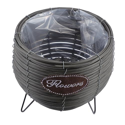 BESPORTBLE 1 Pc Maceta de Mimbre Maceta jugosa Cesta de la Olla Maceta de Planta Verde Maceta Redonda Maceta de Algas Titular de la Flor de ratán Maceta de Escritorio Planchar Grey
