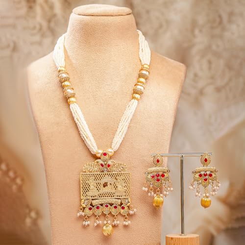 Image of Rubans Long Necklace Set Gold Plated Traditional Stylish Multicolour Jewellery Gift for Women & Girls