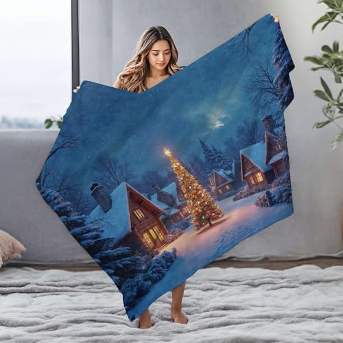 Couverture flanelle chiot village de Noël plaid chaud pour l'hiver 125x150cm - 2