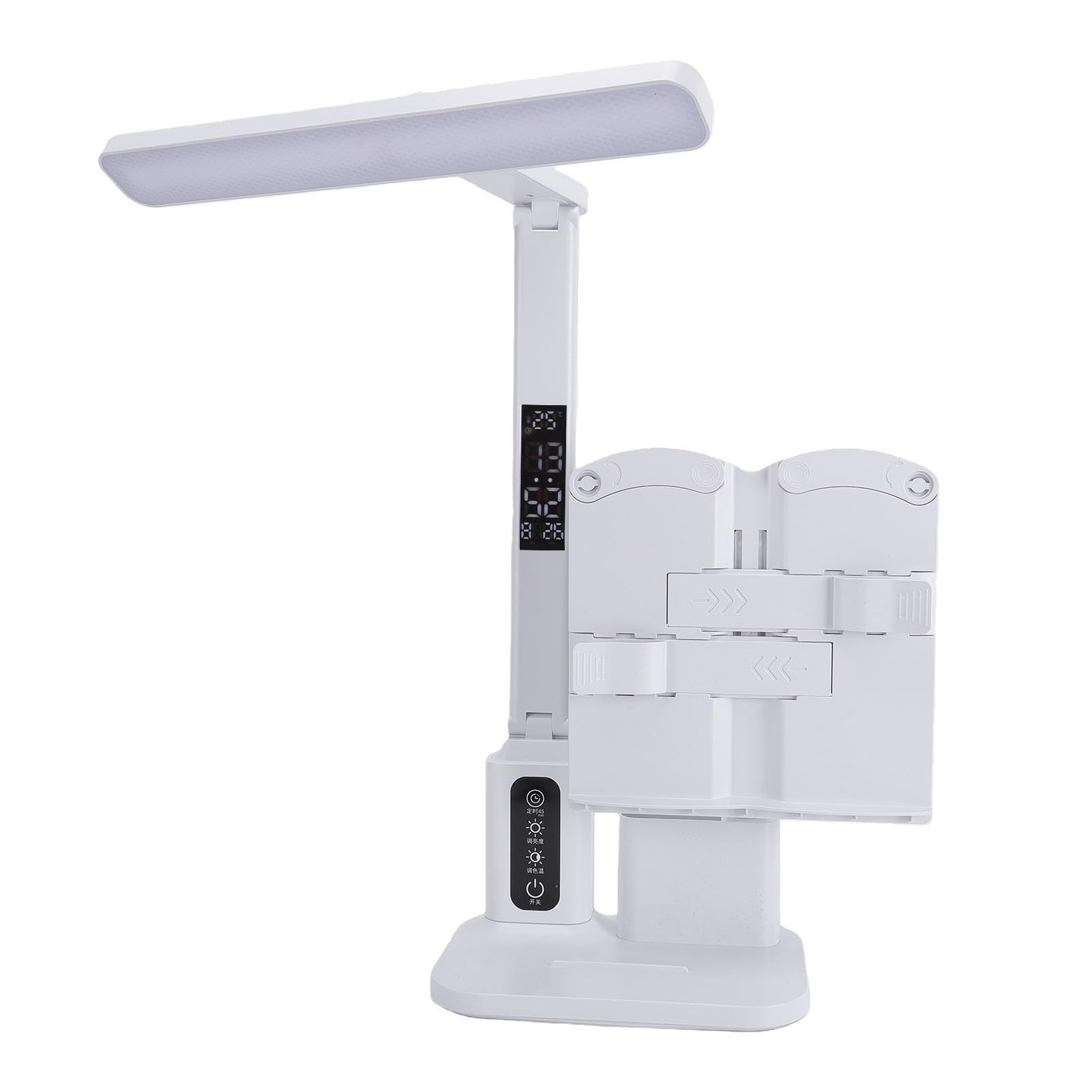 FTVOGUE Lampada da Scrivania a LED Pieghevole, Lampada da Tavolo Dimmerabile in ABS con Orologio, 3 modalità di Illuminazione Batteria da 3600 MAh Touch Control Eye Caring Senza Sfarfallio per Studio