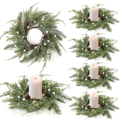6 PCS Christmas Wreath Candle Rings Mini Wreath Pine Garland