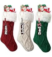 SOMYTING 4 Calcetines Navideños De Lana Tejida: Personalizables Con Etiquetas De Madera Para Colgar En Chimenea