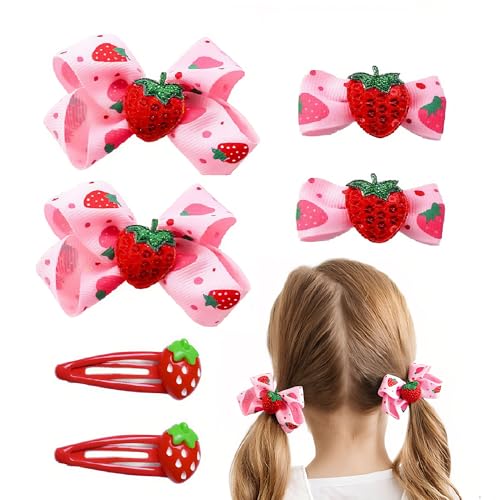 ZANWELL 6Pcs Strawberry Hair Clips Strawberry Hair Accessories for Girls - Pink Hair Bows Fruit Hair Barrettes Allergen-Free Metal Non-Slip Girl Hair Bows for Toddlers Kids and Teens Gifts
