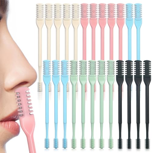 Lanties 24 Pcs 2-in-1 Nasal Hair Cutter Double Sided Nose Hair Trimmer Bulk for Women Men Portable 360° Rotating Manual Nose Nasal Knife Soft Cleaning Brush Box Package Multicolor
