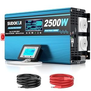 Omvormer, 24 V naar 230 V, zuivere sinus, 2500 W, spanningsomvormer met lcd-scherm, afstandsbediening, 2 EU-stopcontacten en 2 USB-poorten voor caravan, boot, camping