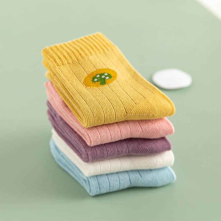 Image of Pink Socks for Girls, Calf length, Soft Pure Cotton, Lightweight & Breathable, 1 to 9 Years, Pack of 5, Designer socks, Gift Option