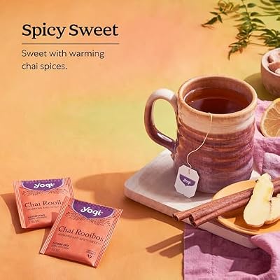 Yogi Tea Chai Rooibos Tea - 16 Tea Bags per Pack (4 Packs) - Spiced Organic Rooibos Tea - Provides Antioxidants - Caffeine-Free - Includes Cardamom, Cinnamon, Ginger & Clove